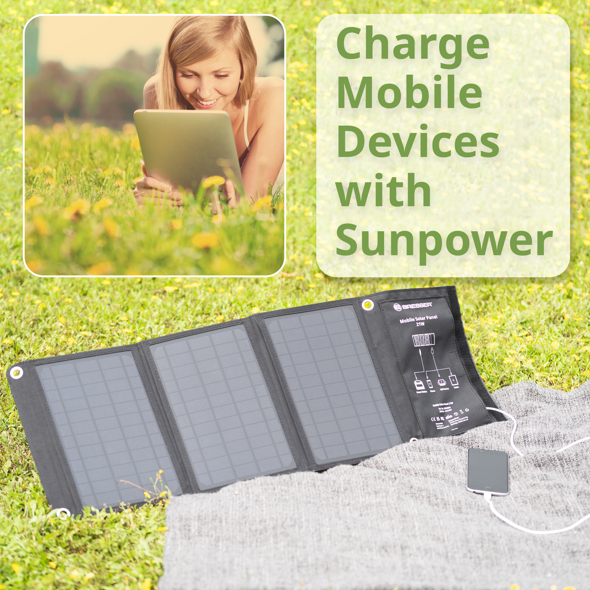 Портативна сонячна батарея Bresser Mobile Solar Charger 21 Watt USB DC (3810030) відгуки - зображення 5