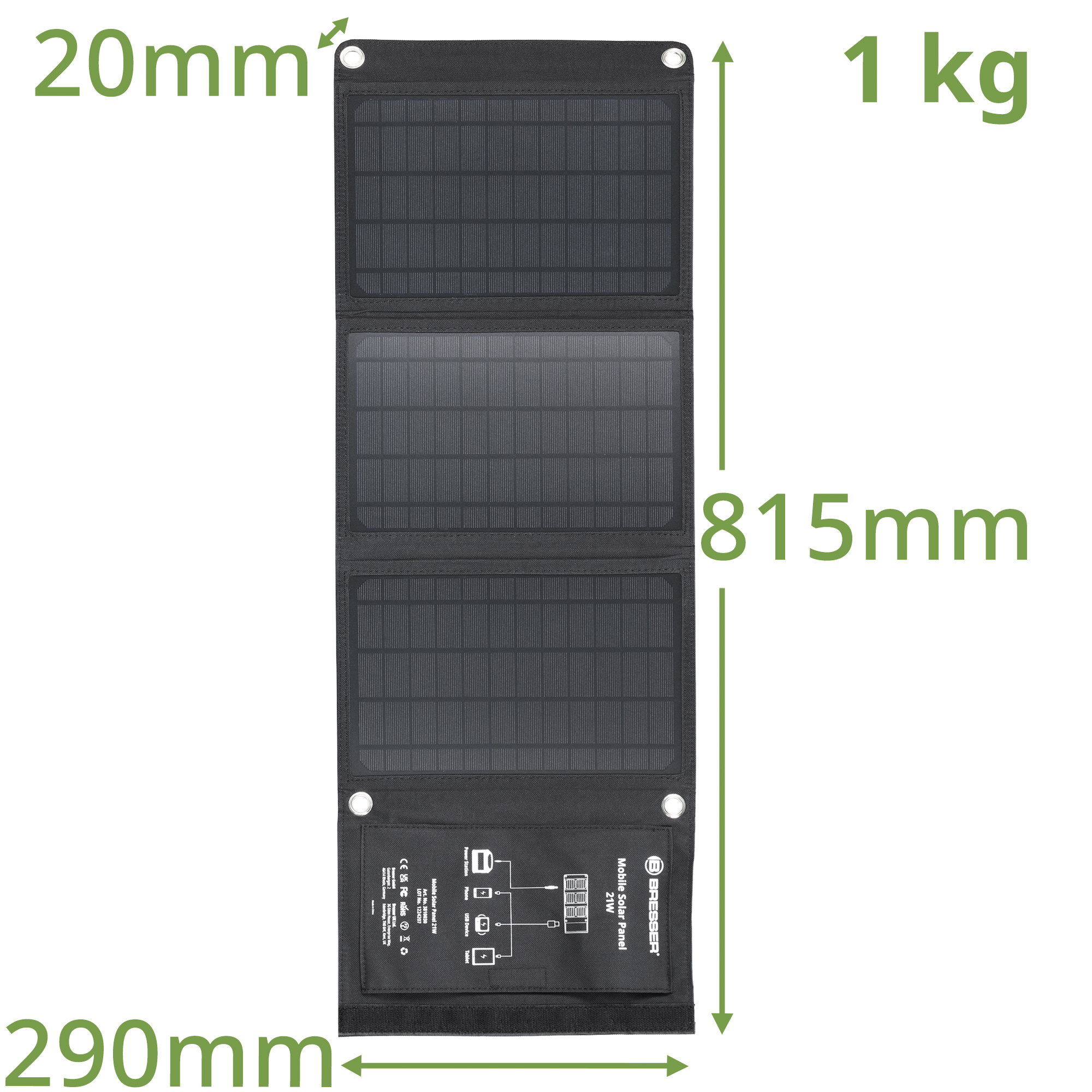 Bresser Mobile Solar Charger 21 Watt USB DC (3810030) Габаритные размеры