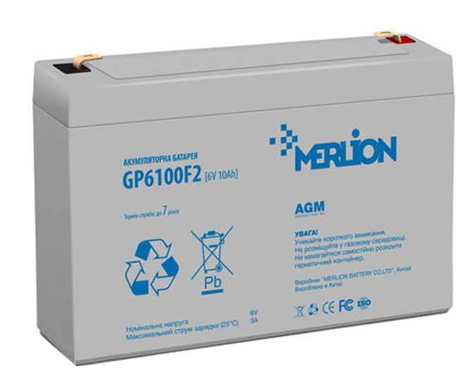 Характеристики акумулятор Merlion 6V-10Ah (GP6100F2)