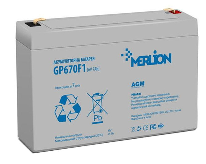 Аккумулятор 7 A·h Merlion 6V-7Ah (GP670F1)