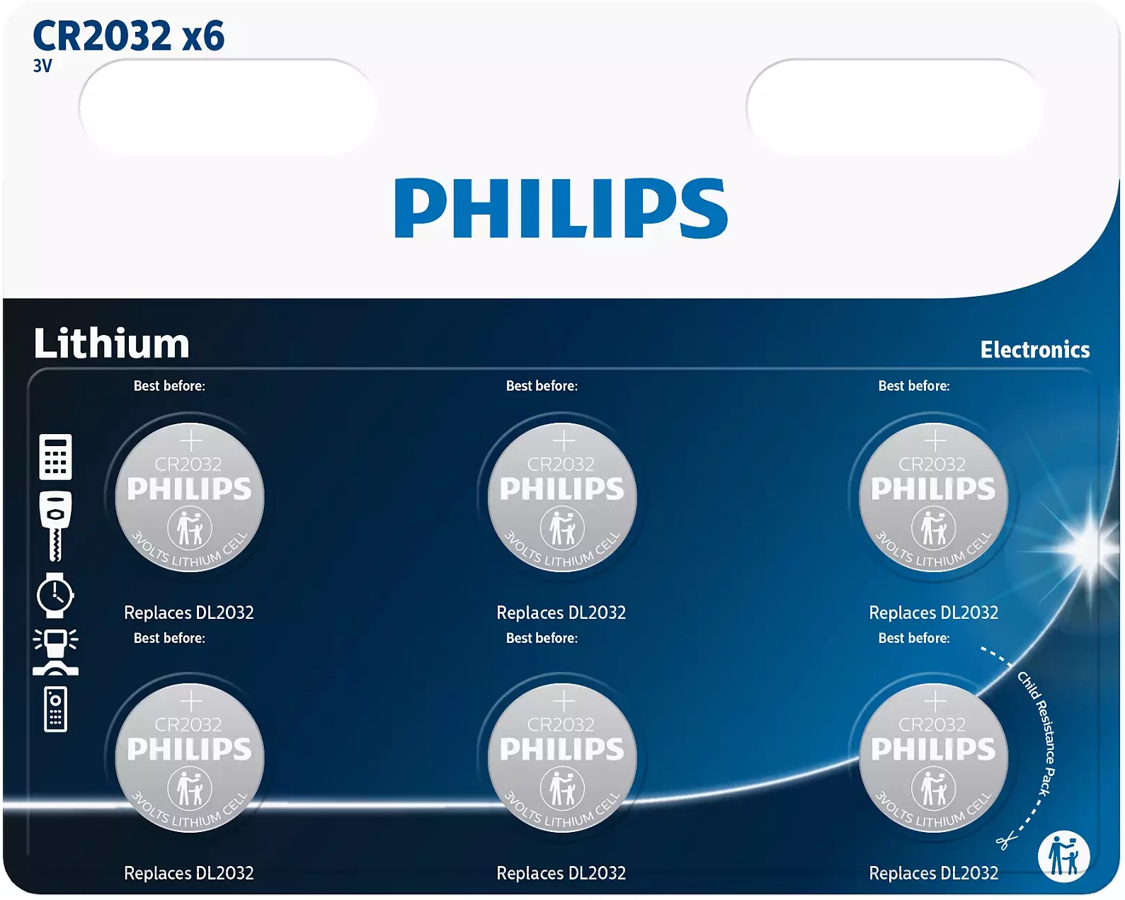 Piles Philips PILES CR2032 X2 - CR2032P2/01B