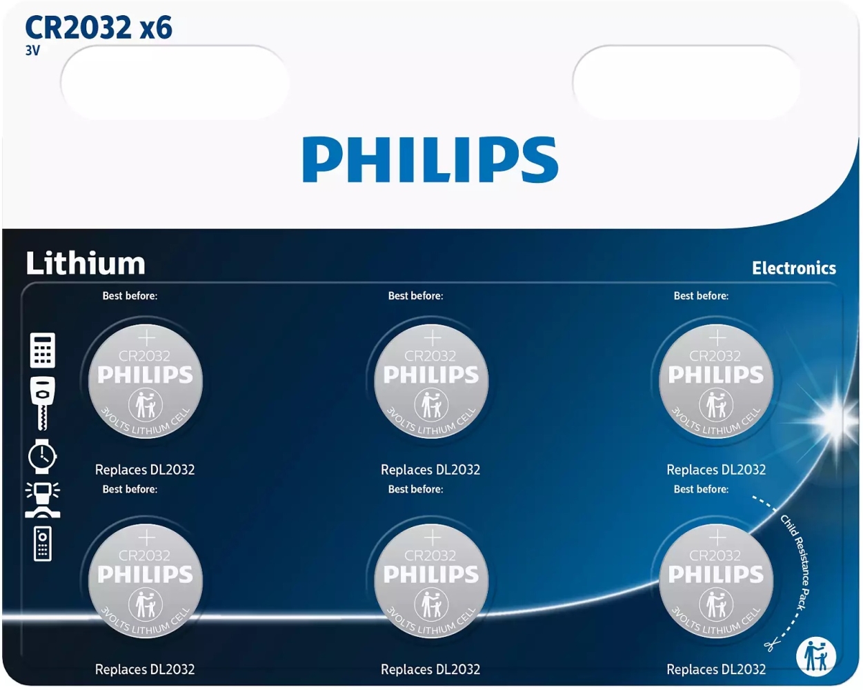Philips Батарейка літієва CR 2032 блістер, 6 шт