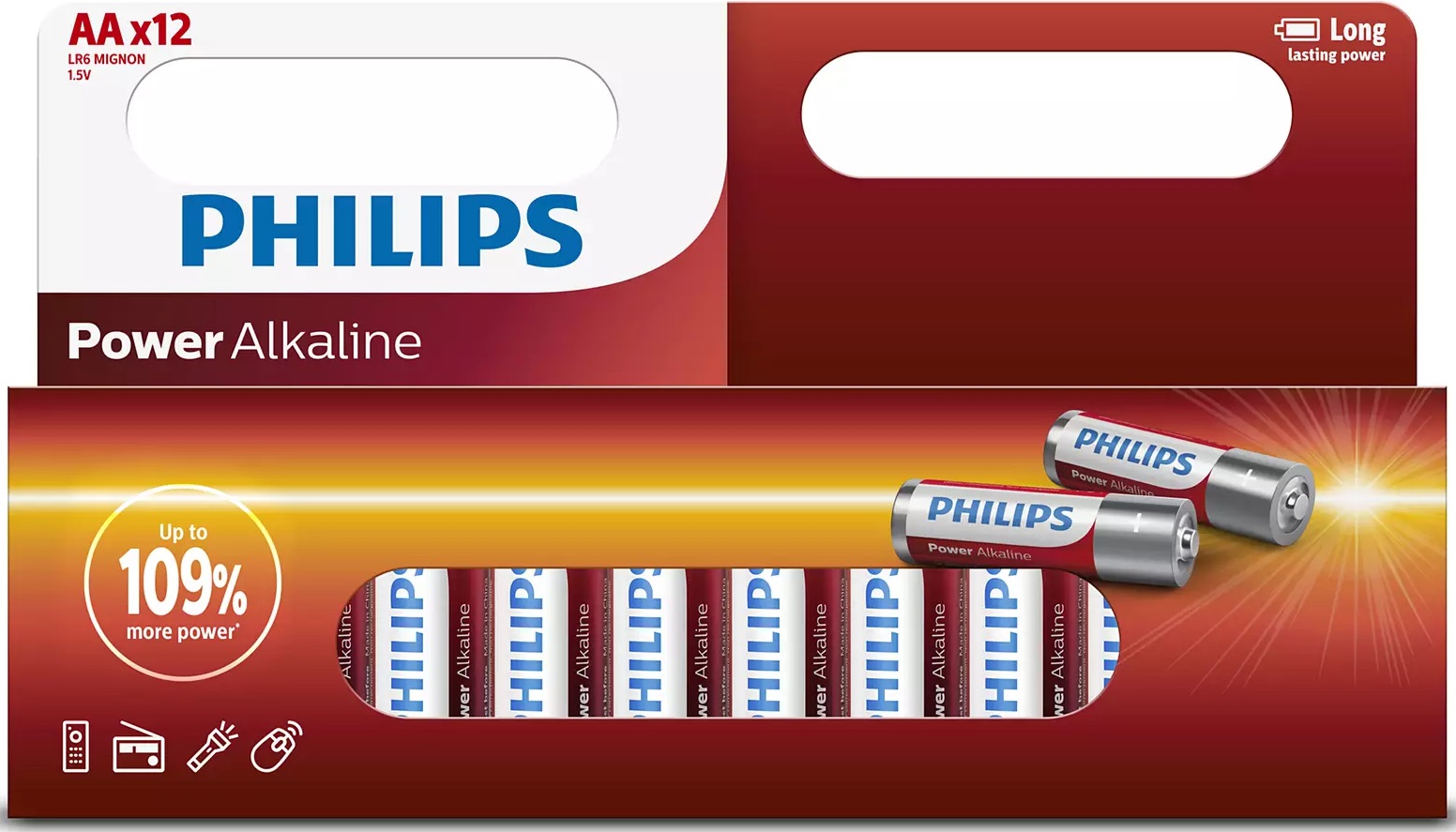 Philips Батарейка Power Alkaline AA щелочная блистер, 12 шт