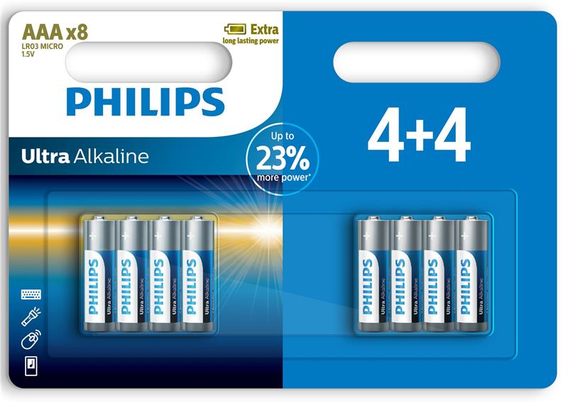 Батарейки типу ААА Philips Ultra Alkaline лужна AAA блістер, 8 шт