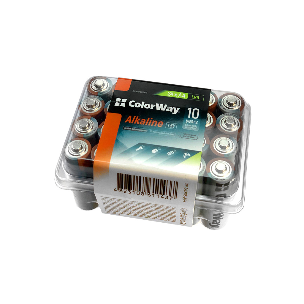 Батарейка ColorWay AA LR6 Alkaline Power (щелочные) * 24 plastic box (CW-BALR06-24PB) в интернет-магазине, главное фото