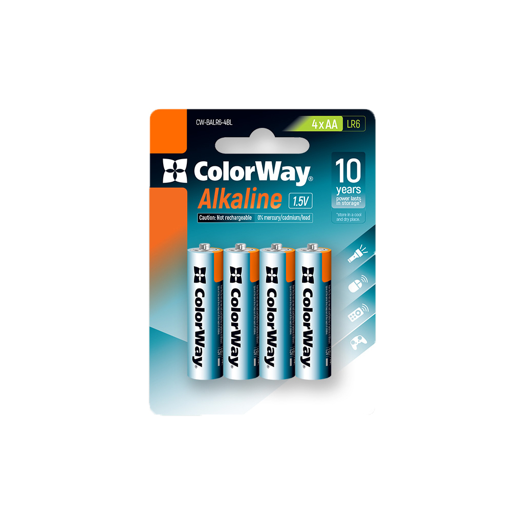 Характеристики батарейка ColorWay AA LR6 Alkaline Power (щелочные) *4 blister (CW-BALR06-4BL)