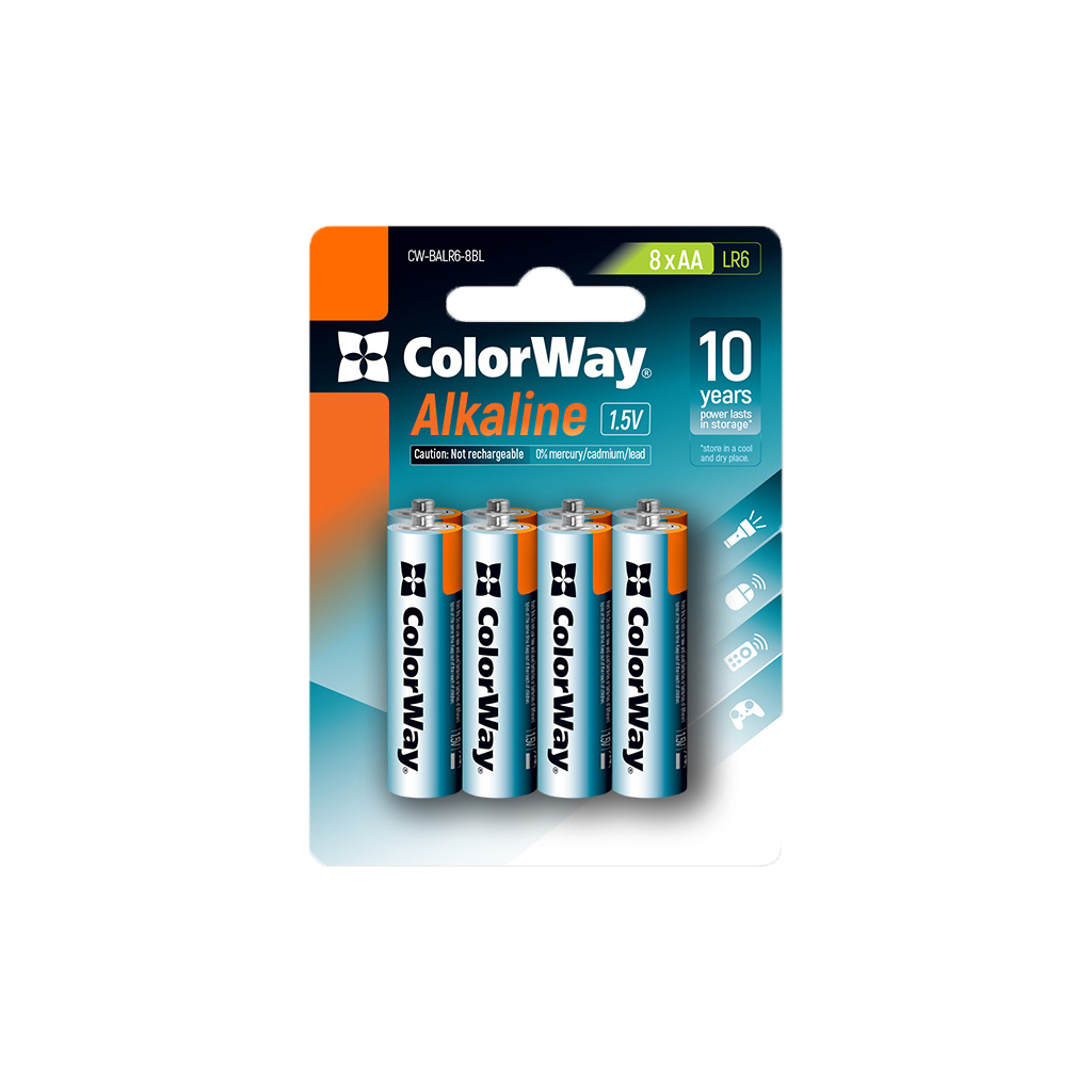 Купить батарейка ColorWay AA LR6 Alkaline Power (щелочные) * 8 blister (CW-BALR06-8BL) в Киеве