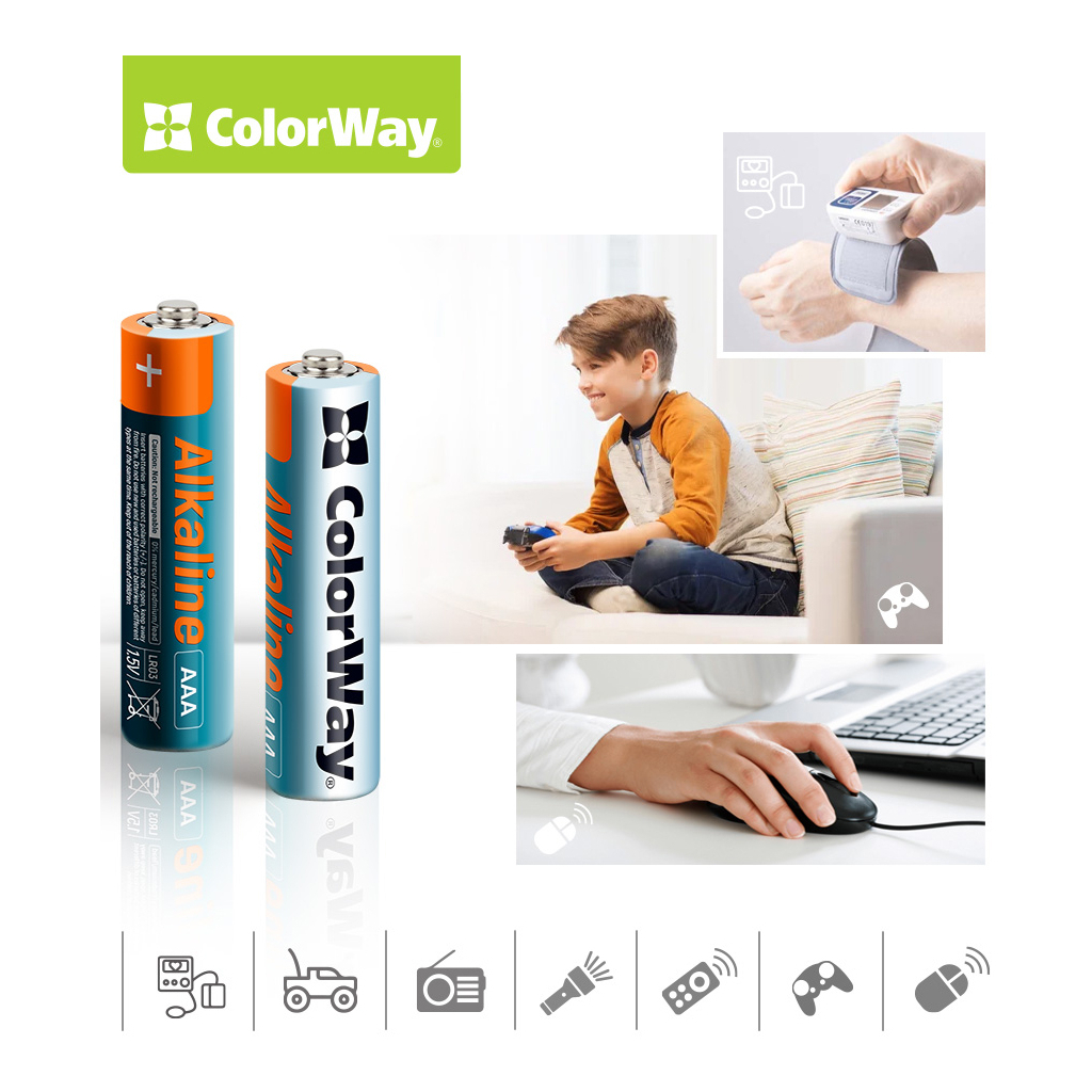 Батарейка ColorWay AAA LR03 Alkaline Power (щелочные) * 24шт plastic box (CW-BALR03-24PB) цена 387.00 грн - фотография 2