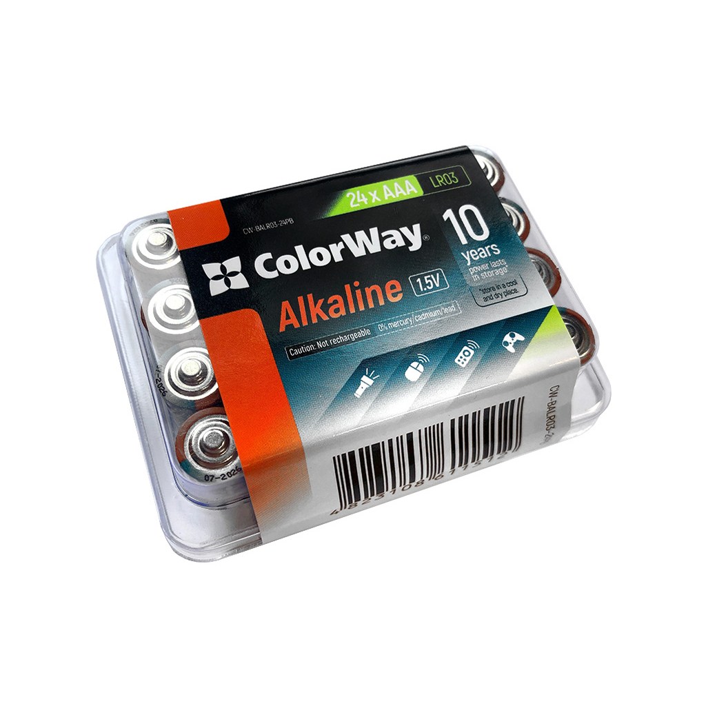 в продажу Батарейка ColorWay AAA LR03 Alkaline Power (лужні) * 24шт plastic box (CW-BALR03-24PB) - фото 3