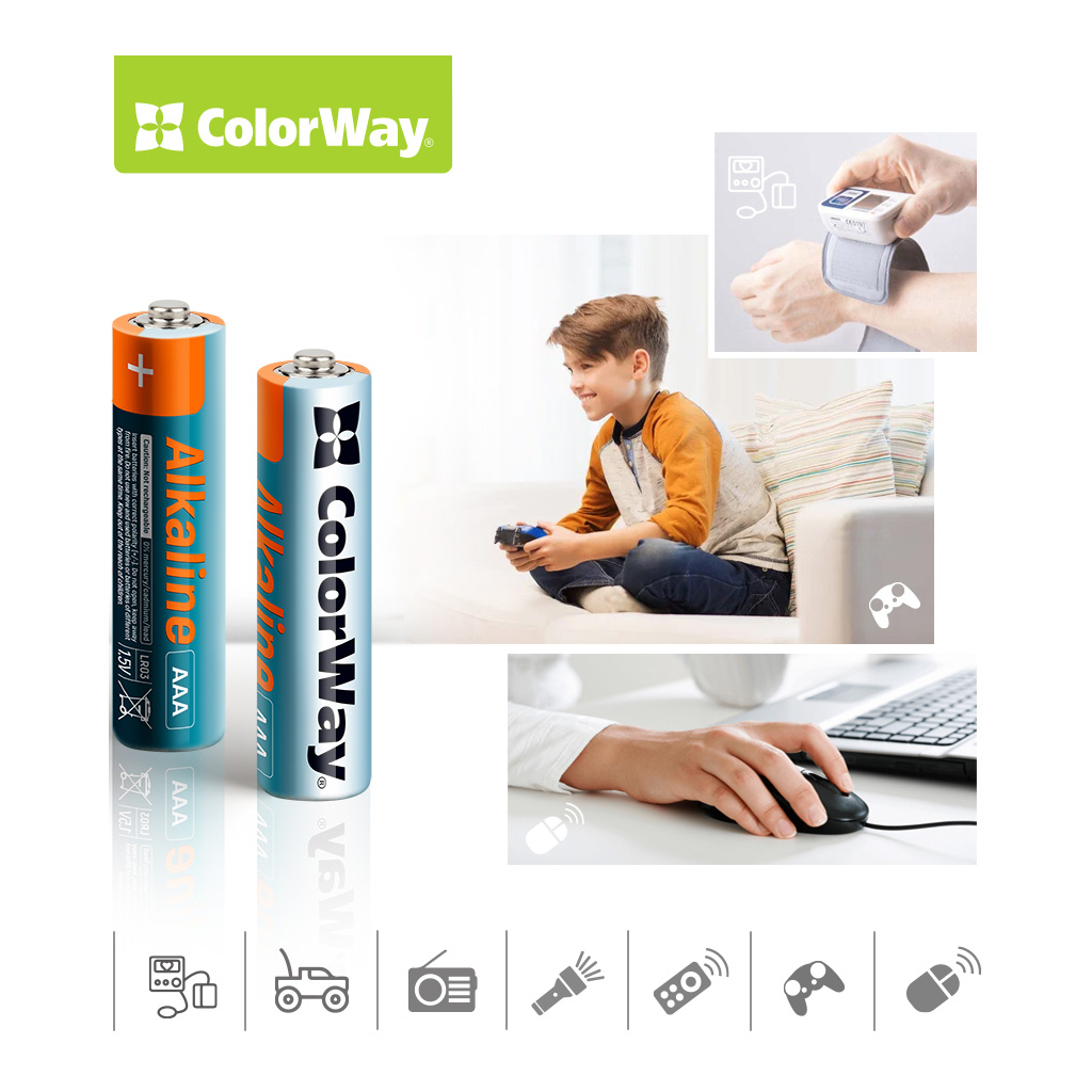 в продажу Батарейка ColorWay AAA LR03 Alkaline Power (лужні) * 4 blister (CW-BALR03-4BL) - фото 3