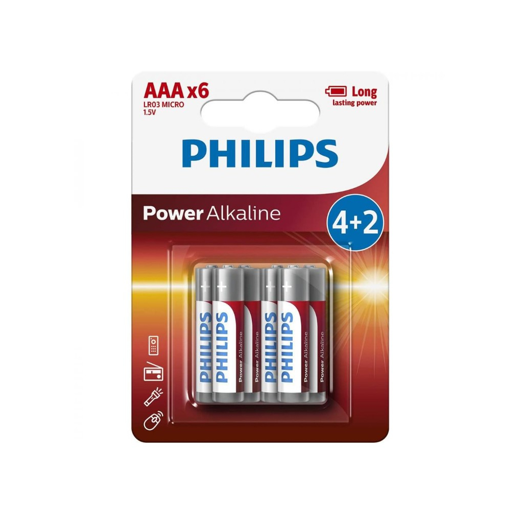 Батарейки типу ААА Philips AAA Power Alkaline 1.5V LR03 * 6 (LR03P6BP/10)