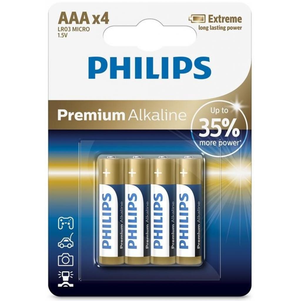 Батарейки типа ААА Philips AAA LR03 Premium Alkaline * 4 (LR03M4B/10)