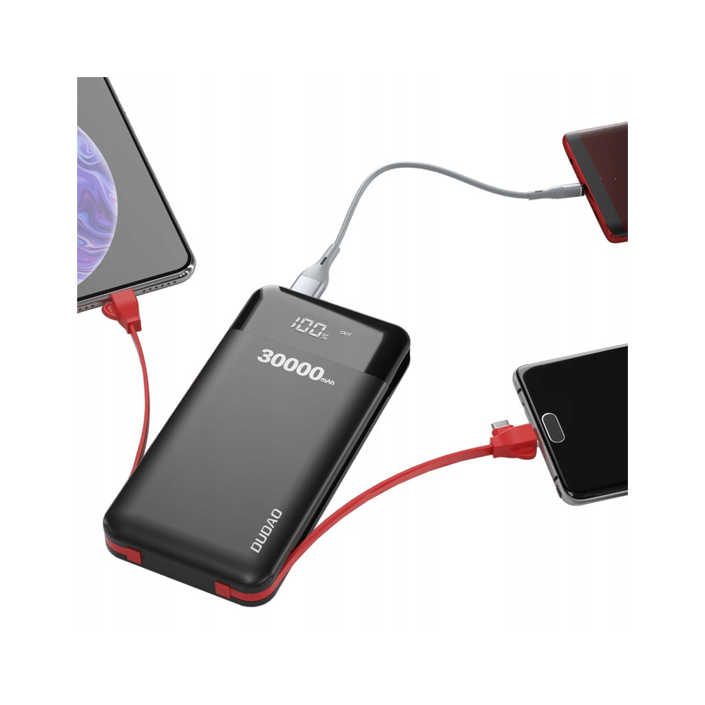 Повербанк Dudao K1Max 30000mAh, with built-in cables, black (6970379617618) ціна 1154 грн - фотографія 2