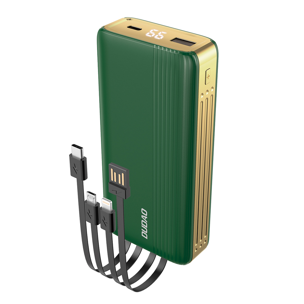 Dudao K4Pro 20000mAh, with built-in cables, LED display, green (6973687242145)