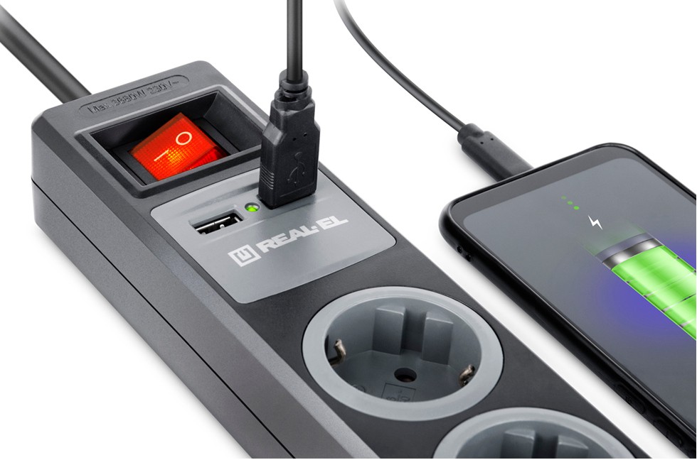 Мережевий подовжувач REAL-EL RS-3 USB CHARGE 1.8m, black (EL122500001) інструкція - зображення 6