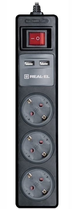Ціна мережевий подовжувач REAL-EL RS-3 USB CHARGE 1.8m, black (EL122500001) в Чернігові