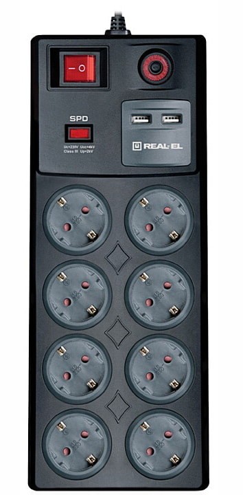 Сетевой фильтр REAL-EL RS-8F USB CHARGE (EL122300004) в интернет-магазине, главное фото