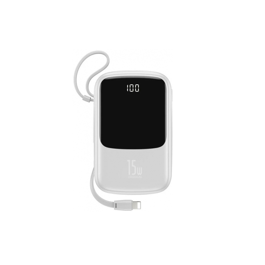 Повербанк Baseus QPow 10000mAh 15W, USB-C, USB-A, out.:3A, with cable to Lightning, white (PPQD-B02) в интернет-магазине, главное фото