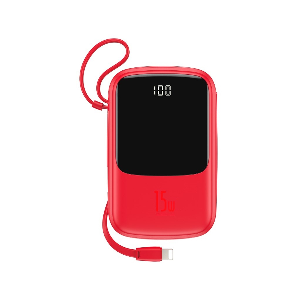 Повербанк Baseus QPow 10000mAh 15W, USB-C, USB-A, out.:3A, with cable to Lightning, red (PPQD-B09)