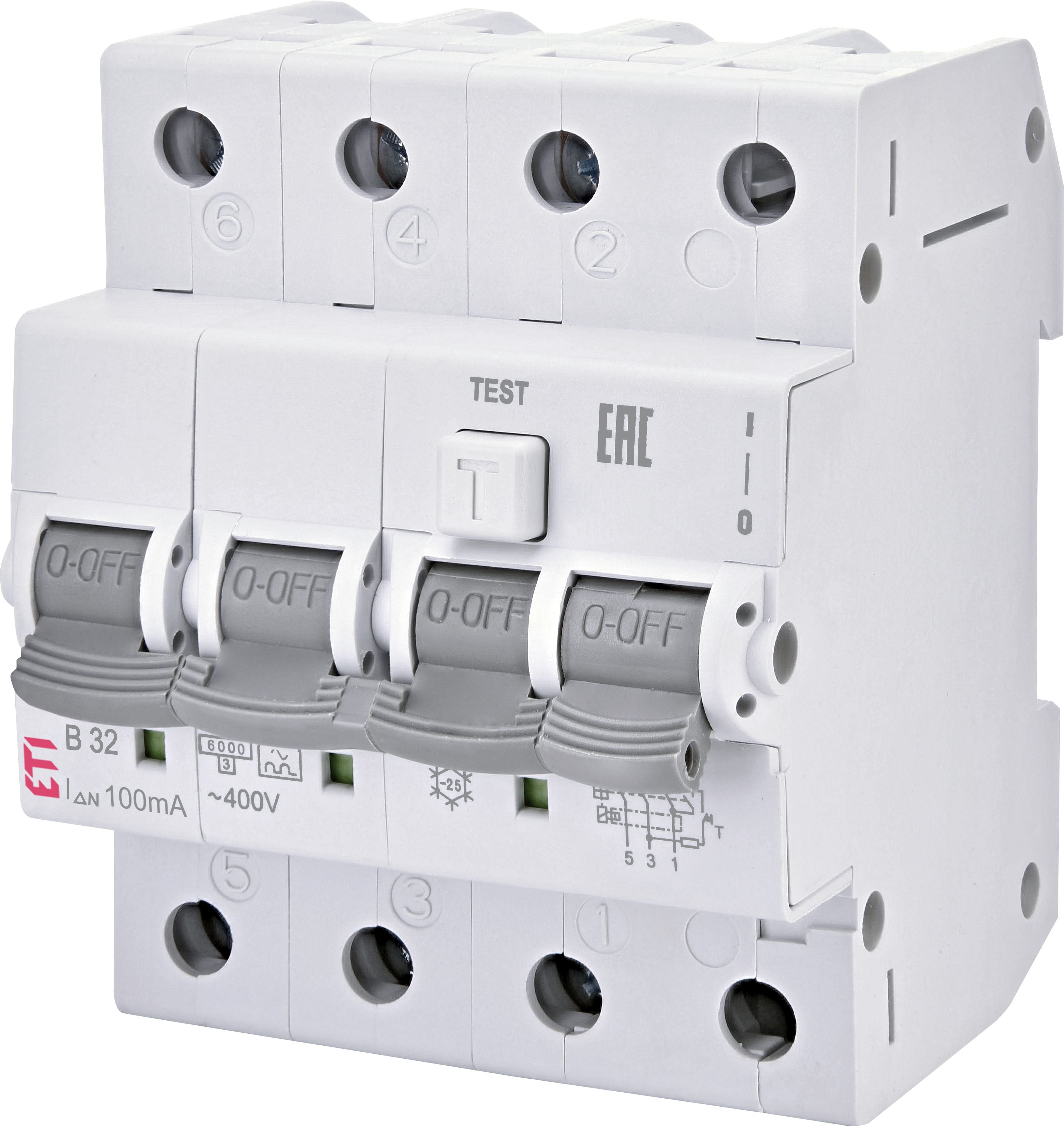 Диференціальний вимикач ETI KZS-4M 3p+N AC C25/0.03 (002174026)