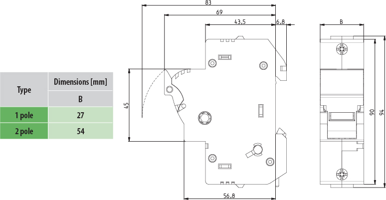 ETI EFH 14 DC 1p LED (002560211) Габаритні розміри