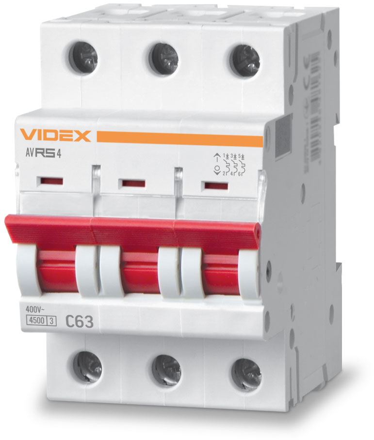 Автоматичний вимикач Videx RESIST RS4 3p 63А С 4,5кА (VF-RS4-AV3C63)