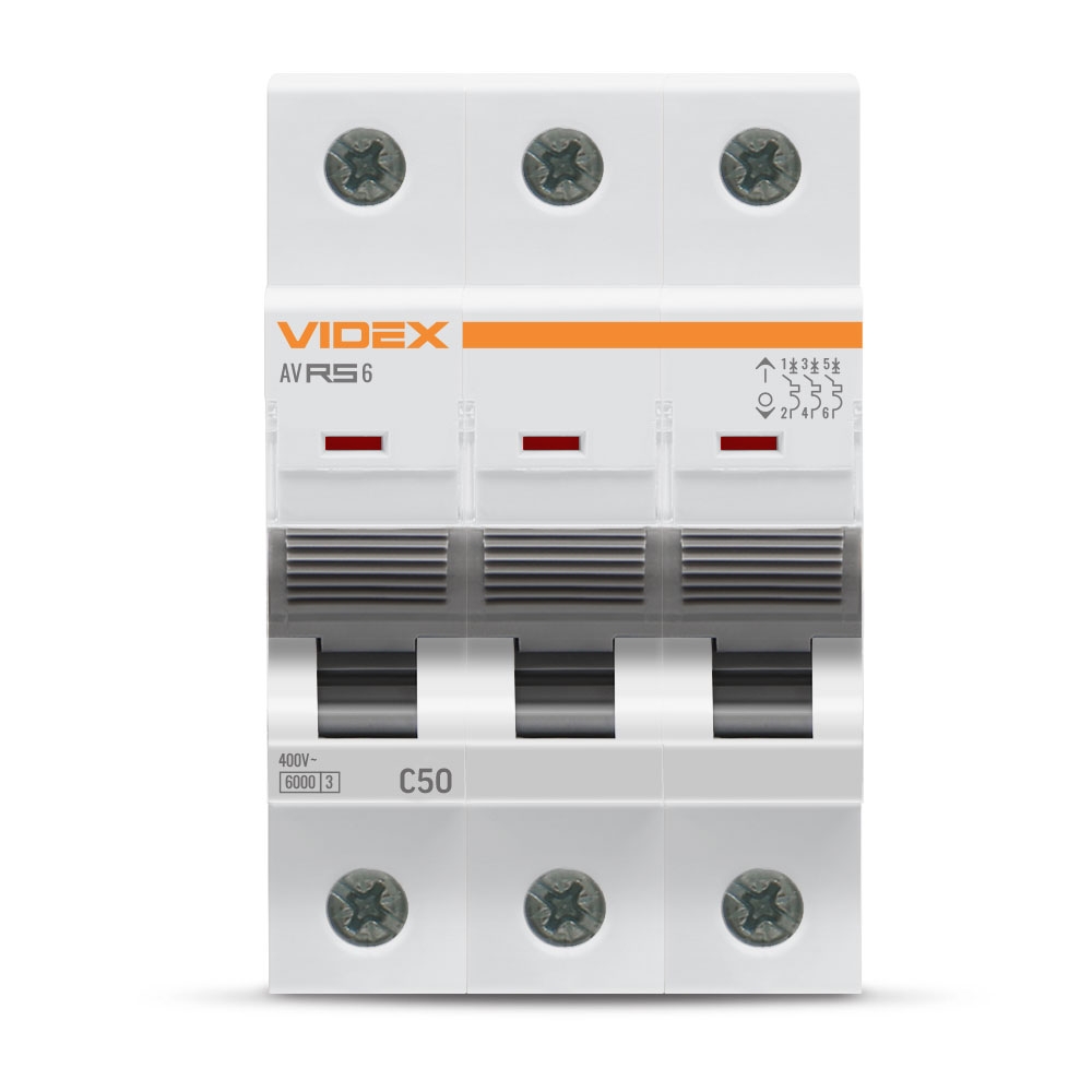 Автоматический выключатель Videx RESIST RS6 3p 50А С 6кА (VF-RS6-AV3C50) цена 526.00 грн - фотография 2