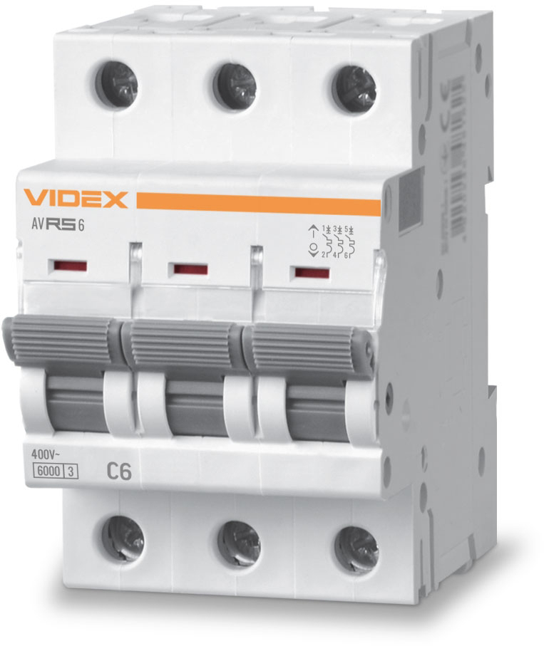 Автоматичний вимикач Videx RESIST RS6 3p 6А С 6кА (VF-RS6-AV3C06)