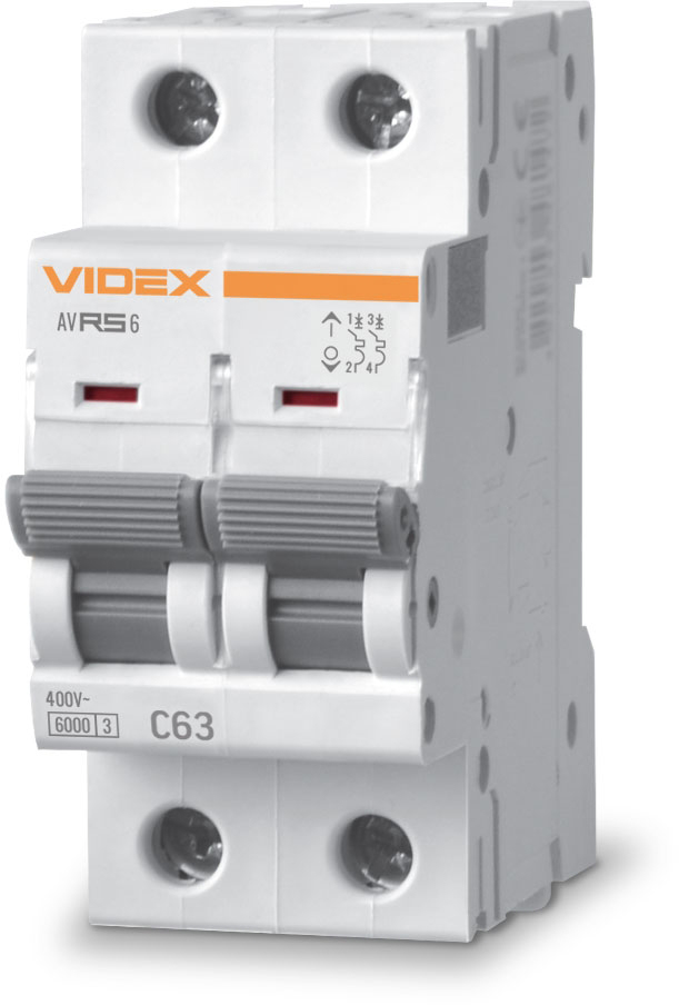 Автоматичний вимикач Videx RESIST RS6 2p 63А С 6кА (VF-RS6-AV2C63)