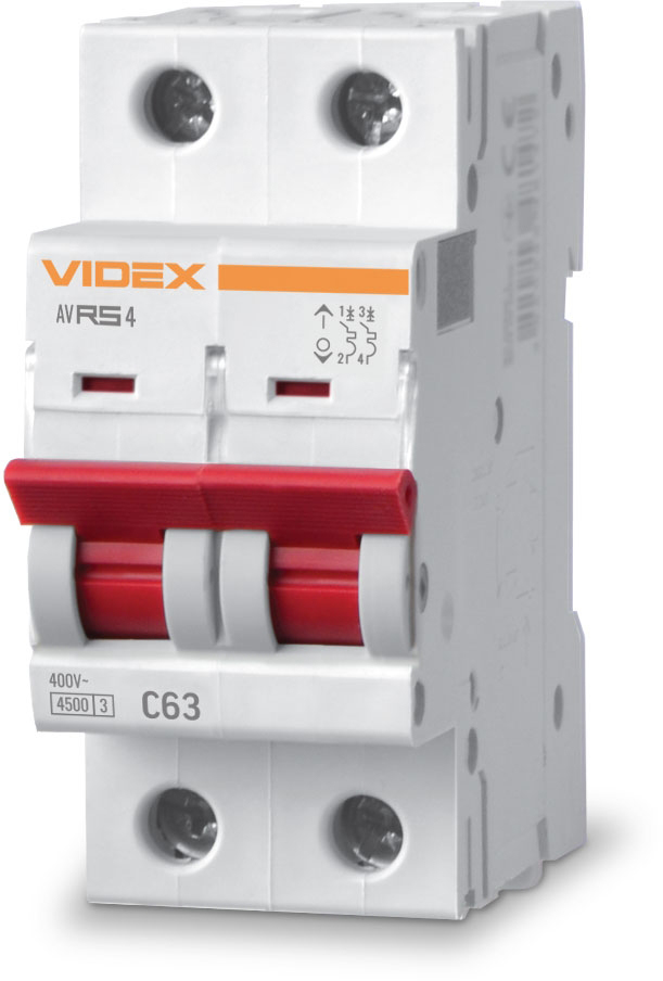 Автоматический выключатель Videx RESIST RS4 2p 63А С 4,5кА (VF-RS4-AV2C63)