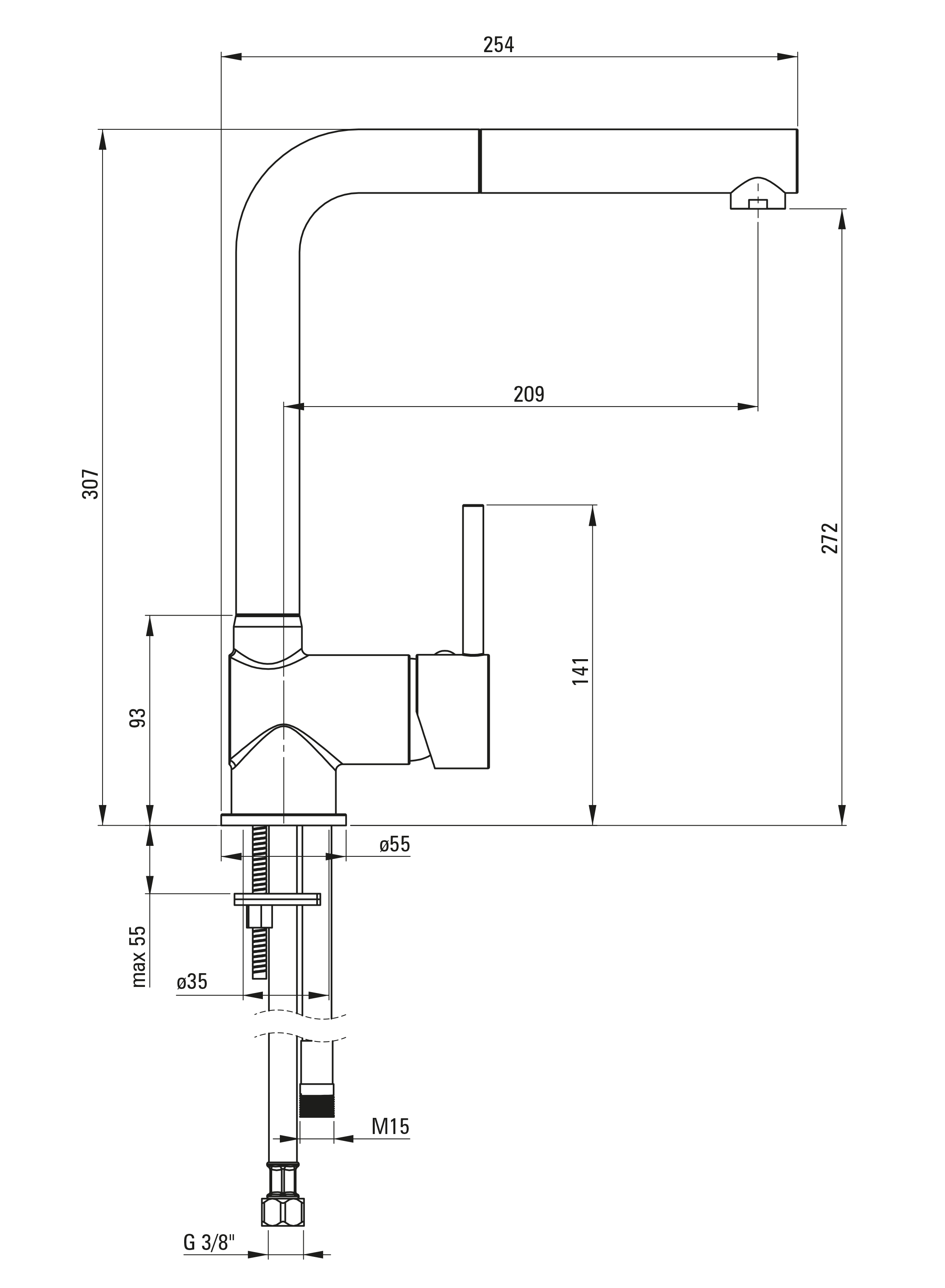 Deante Aster BCA 073M Габаритные размеры