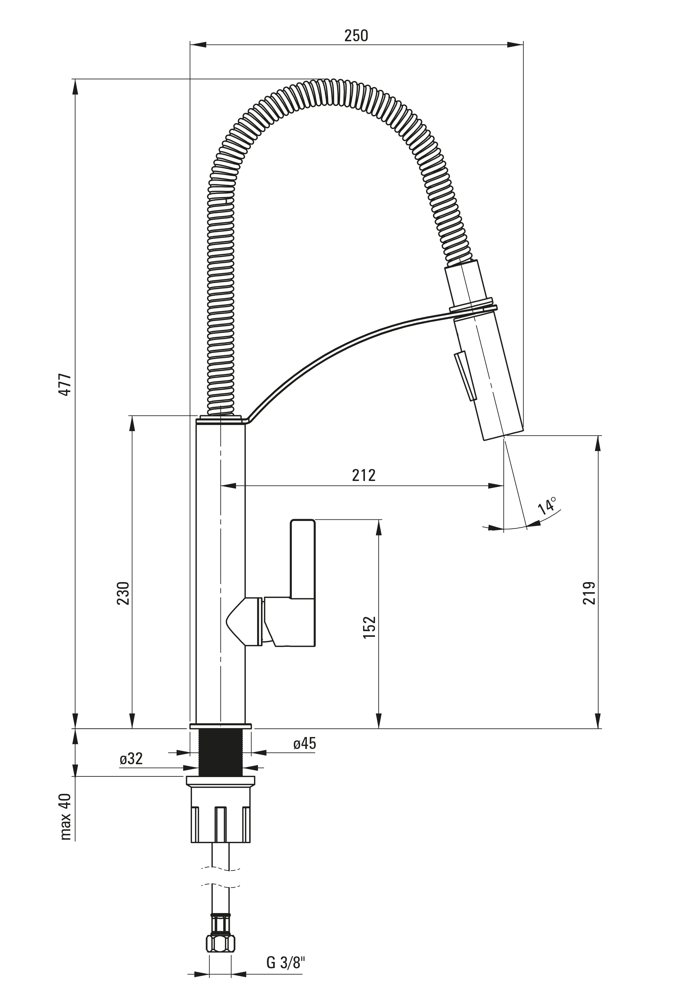 Deante Gerbera BGB 072M Габаритные размеры