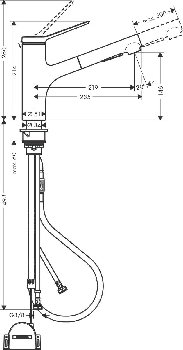 Hansgrohe Zesis M33 KM150 74803670 Габаритные размеры