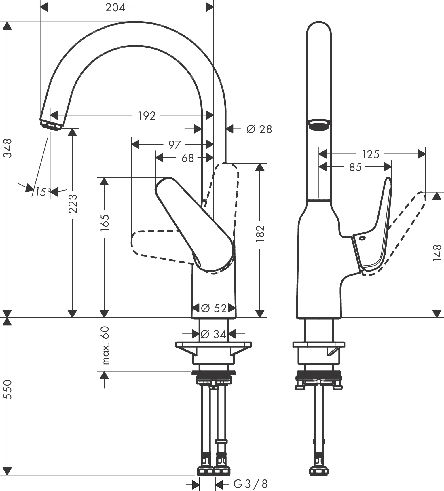 Hansgrohe Focus M42 KM220 71802800 Габаритные размеры