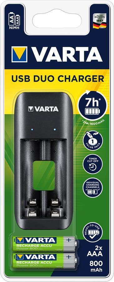 Зарядний пристрій Varta Value USB Duo Charger+2xAAA 800mAh (57651201421) в інтернет-магазині, головне фото