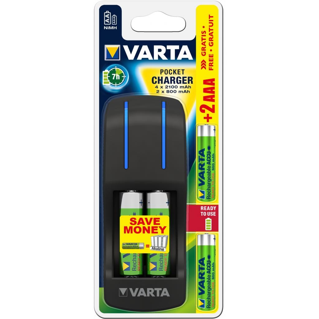 Зарядное устройство Varta Pocket Charger + 4AA 2100 mAh +2AAA 800 mAh NI-MH (57642301431) в интернет-магазине, главное фото