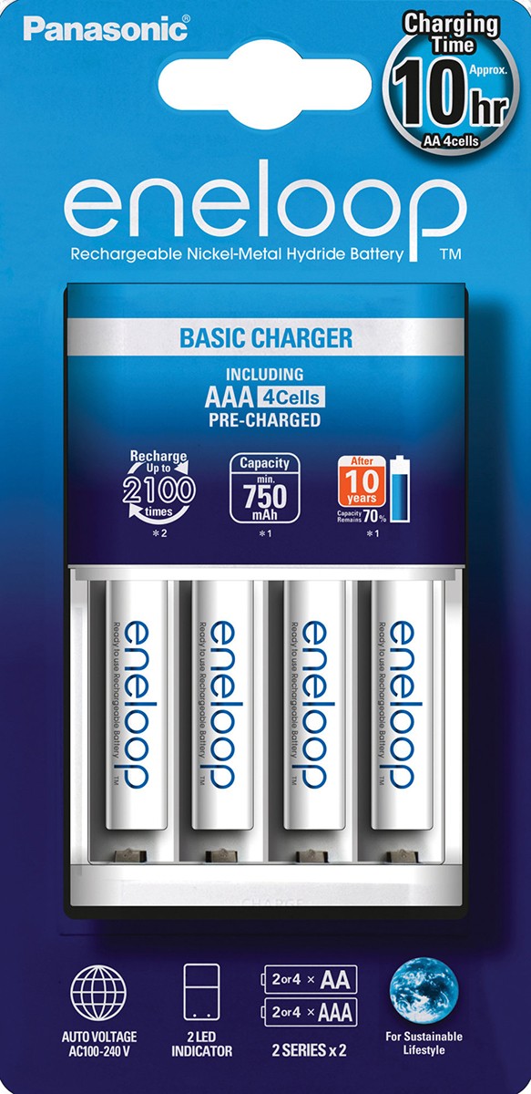 Зарядний пристрій Panasonic Basic Charger New + Eneloop 4AAA 750 mAh NI-MH (K-KJ51MCC04E)
