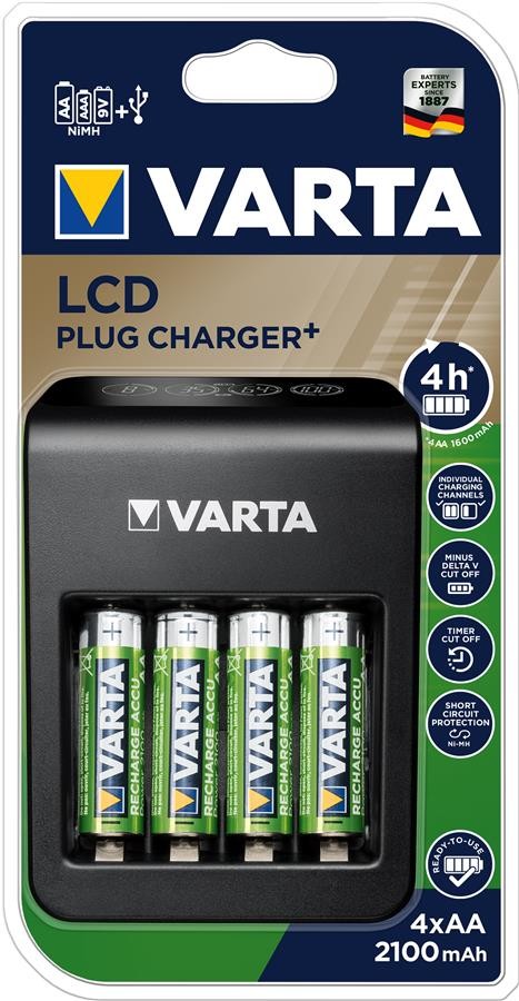 Зарядний пристрій Varta LCD Plug Charger+4xAA 2100 mAh (57687101441)