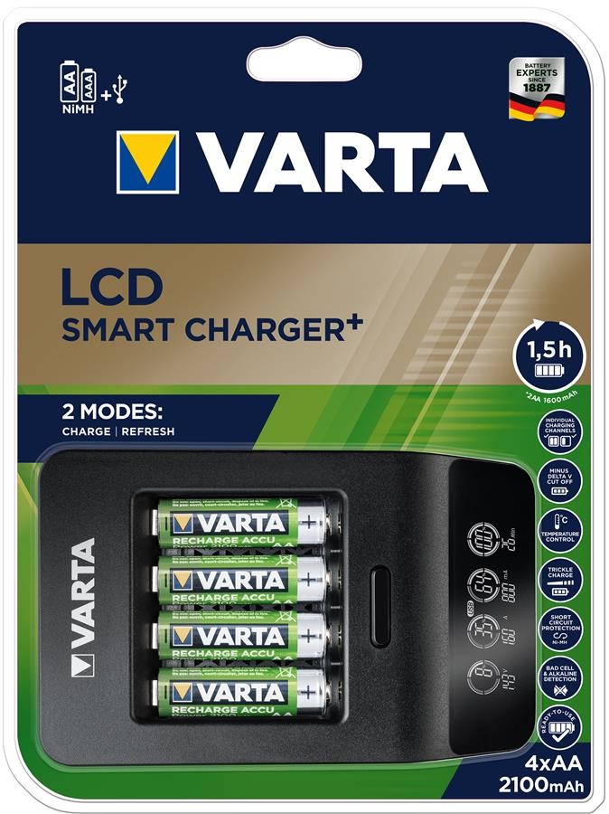 Ціна зарядний пристрій Varta LCD Smart Plus Charger+4xAA 2100 mAh (57684101441) в Харкові