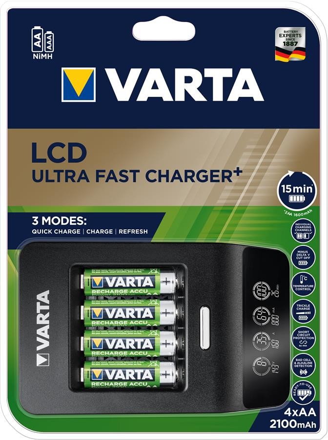 Зарядний пристрій Varta LCD Ultra Fast Plus Charger + 4xAA 2100 mAh (57685101441) в Вінниці