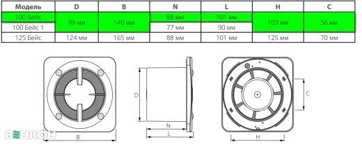Вентс Бейс 100 Т К Габаритные размеры