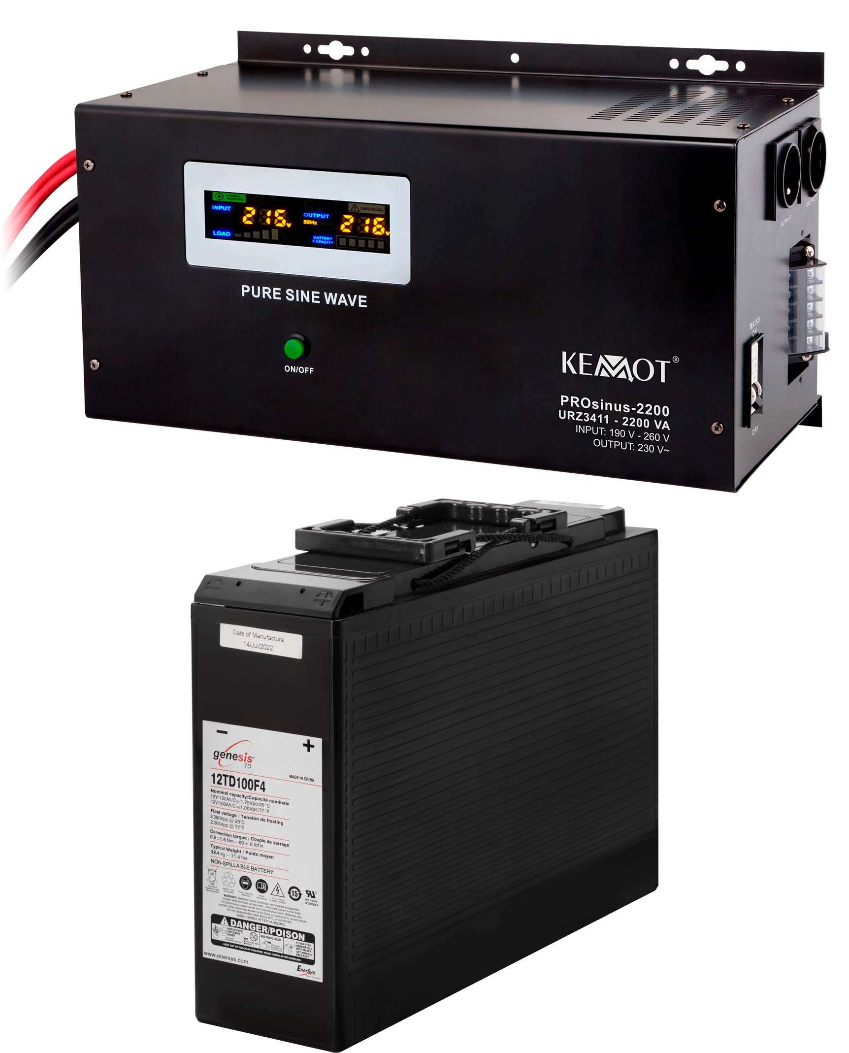 Источник бесперебойного питания Kemot PROSinus-2200 (URZ3411)+аккумулятор Genesis 12TD100F4 (12V100Ah)