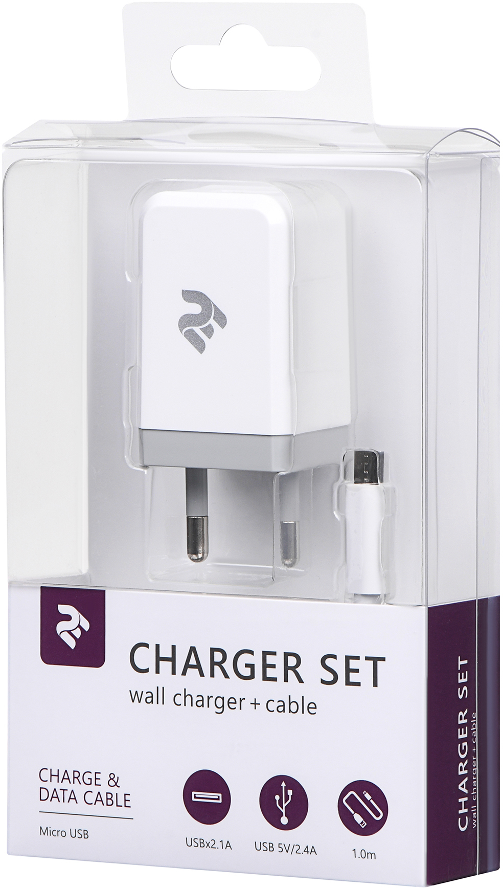 в продажу Зарядний пристрій 2E USB Wall Charger+кабель MicroUSB, White (2E-WC1USB2.1A-CM) - фото 3