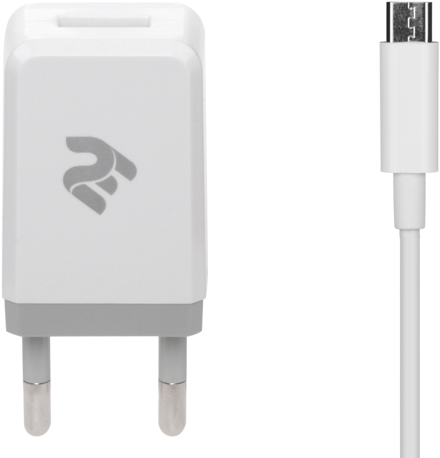 Зарядний пристрій 2E USB Wall Charger+кабель MicroUSB, White (2E-WC1USB2.1A-CM)