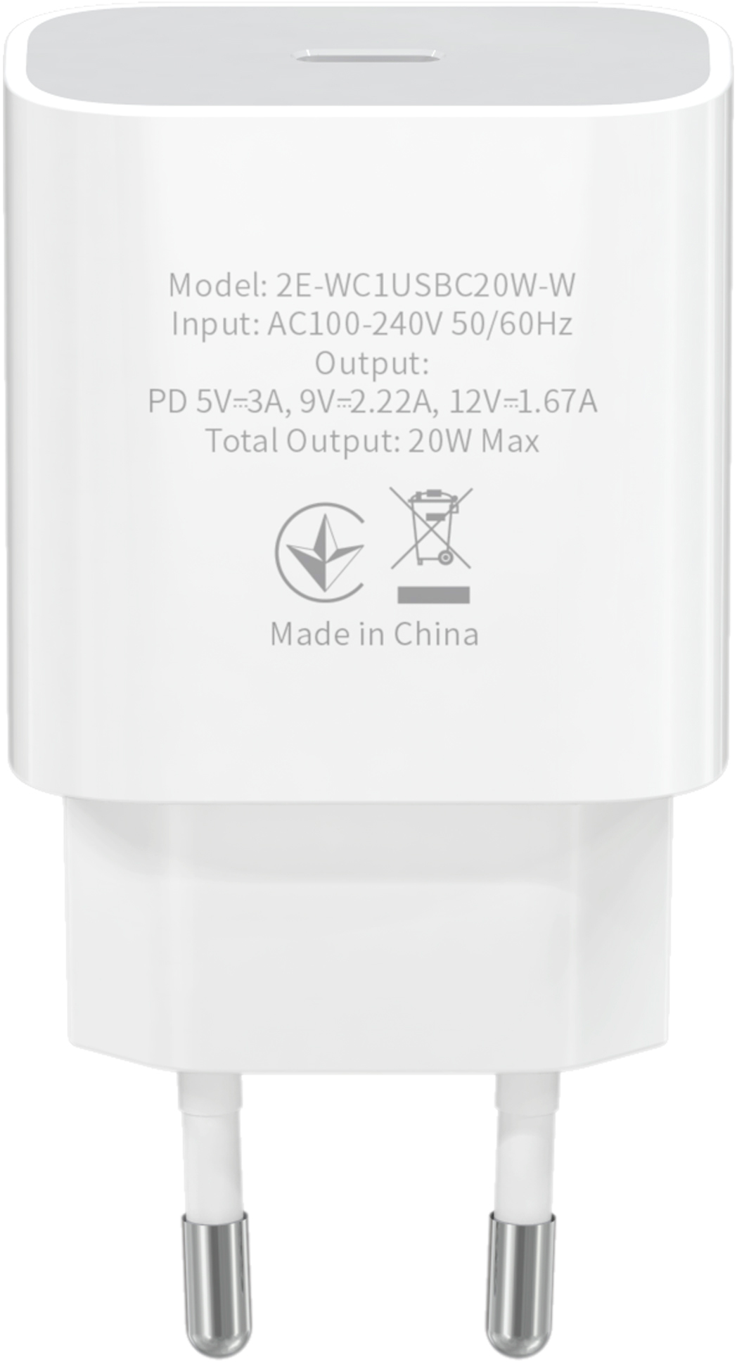 Зарядное устройство 2E USB-C PD3.0 3A, Max 20W, White (2E-WC1USBC20W-W) цена 429.00 грн - фотография 2