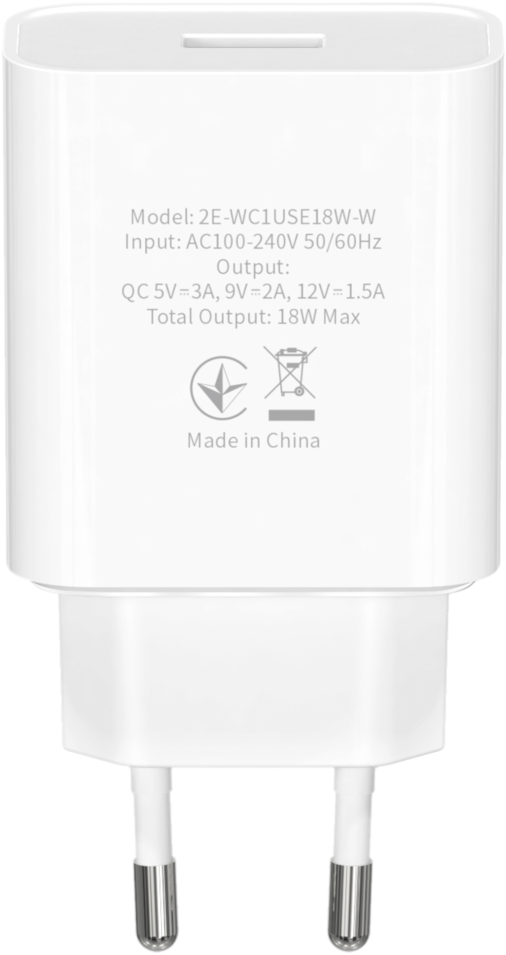 Зарядное устройство 2E USB-A QC3.0 3A, Max 18W, White (2E-WC1USB18W-W) цена 367.00 грн - фотография 2