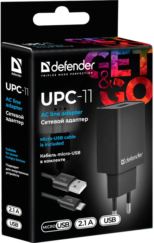 Зарядное устройство Defender UPC-11 black, 1xUSB 2.1А + micro-USB (83556) обзор - фото 8