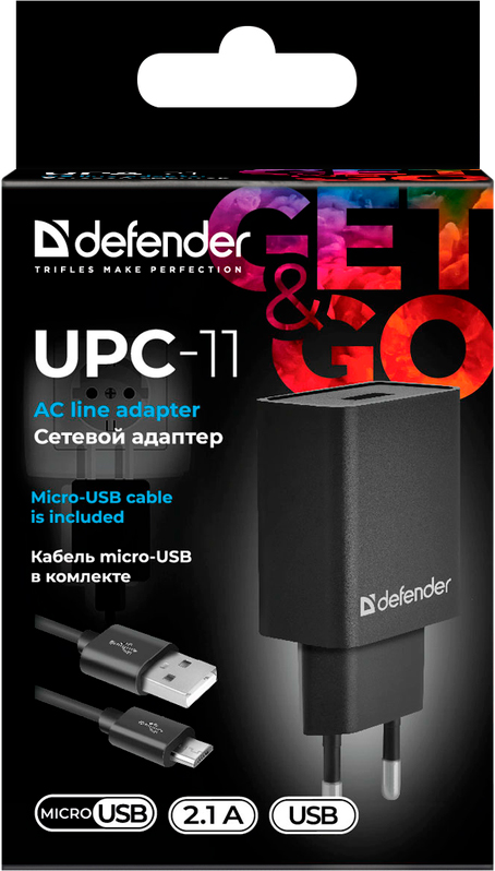 Зарядний пристрій Defender UPC-11 black, 1xUSB 2.1А + micro-USB (83556) зовнішній вигляд - фото 9