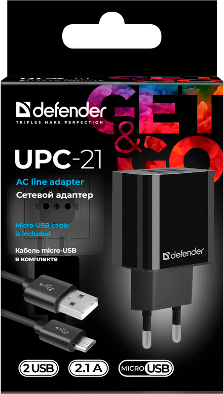 Зарядний пристрій Defender UPС-21 2xUSB,5V/2.1А + microUSB (83581) характеристики - фотографія 7
