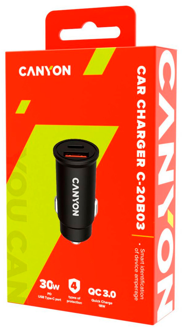 в продаже Зарядное устройство Canyon PD 30W/QC3.0 18W Pocket size car charger (CNS-CCA20B03) - фото 3